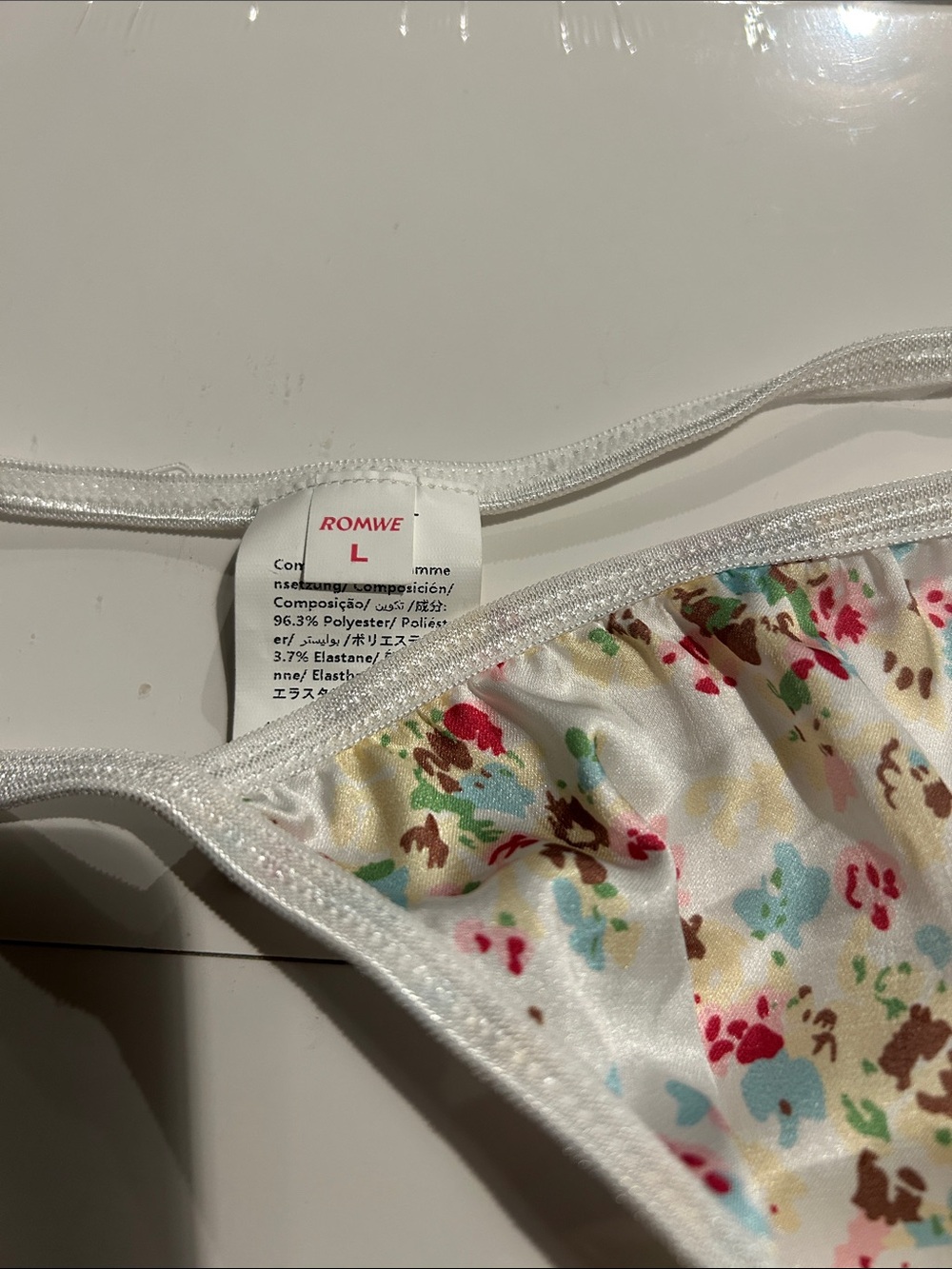 For bundles only - ROMWE White Floral Print Satin Panties Thong / String L - Picture 3 of 3